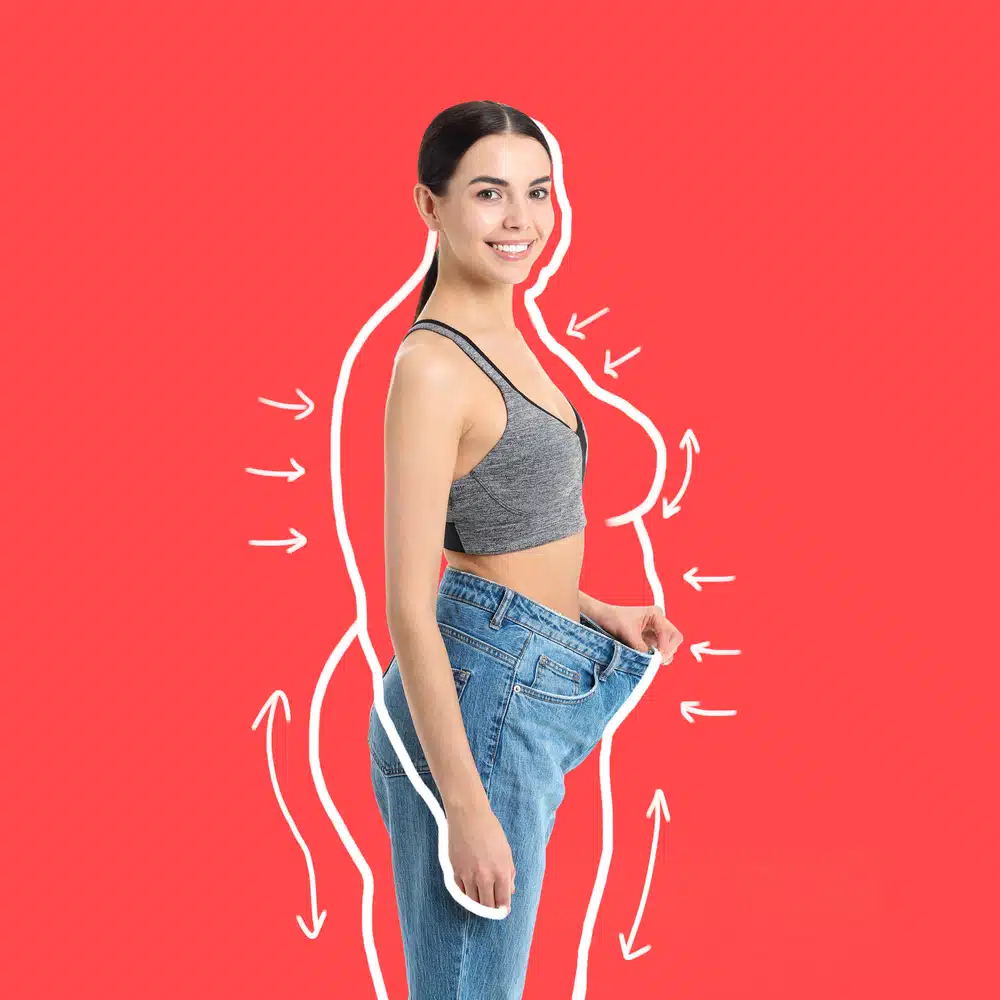 Young,Woman,In,Loose,Clothes,After,Weight,Loss,On,Color